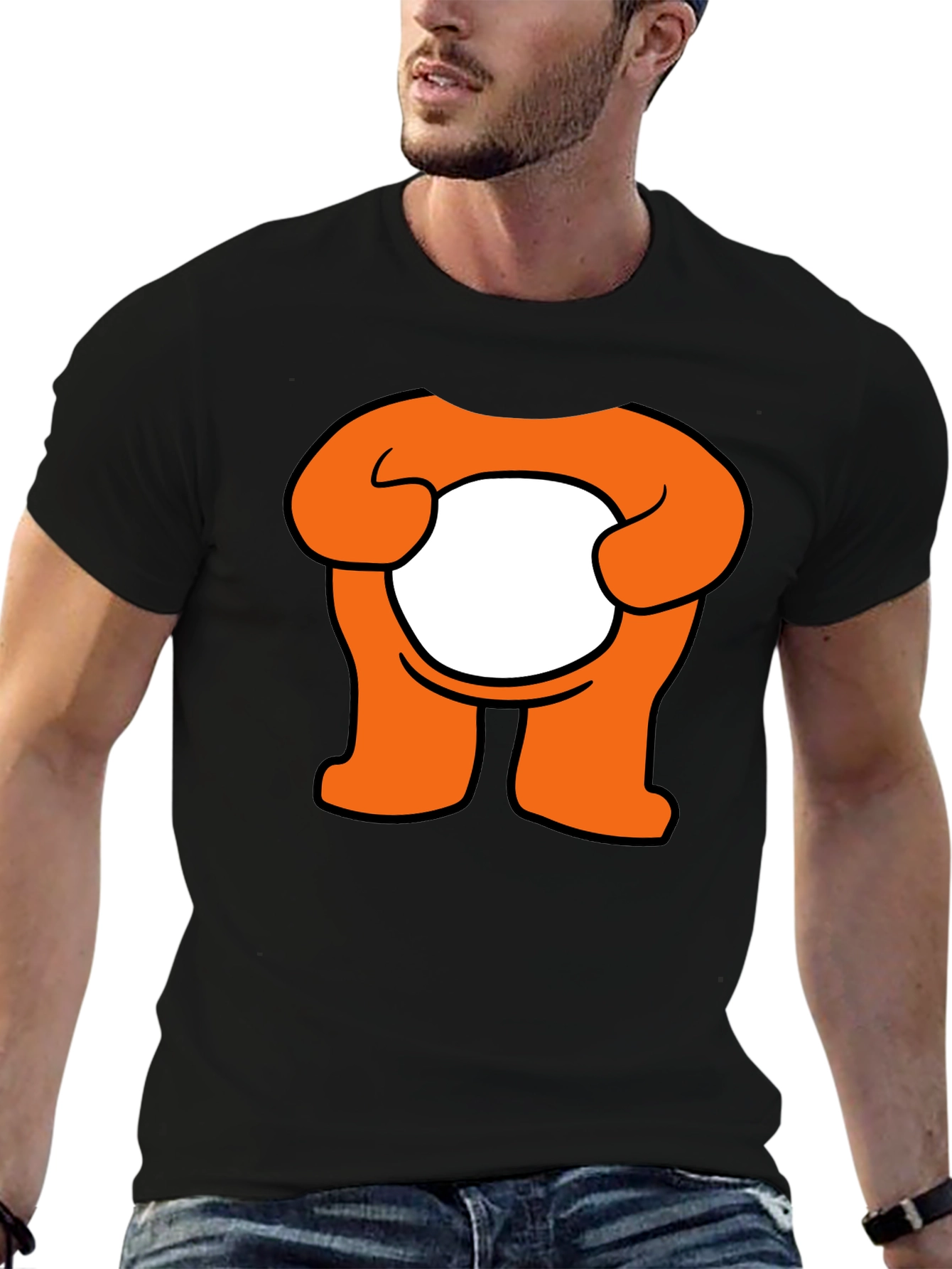 Orange Cartoon Character Graphic Black T-Shirt