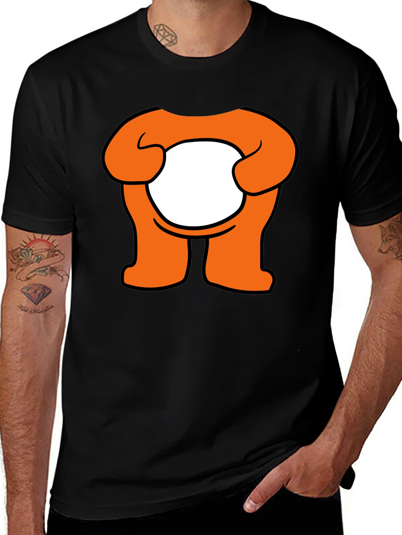 Orange Cartoon Character Graphic Black T-Shirt