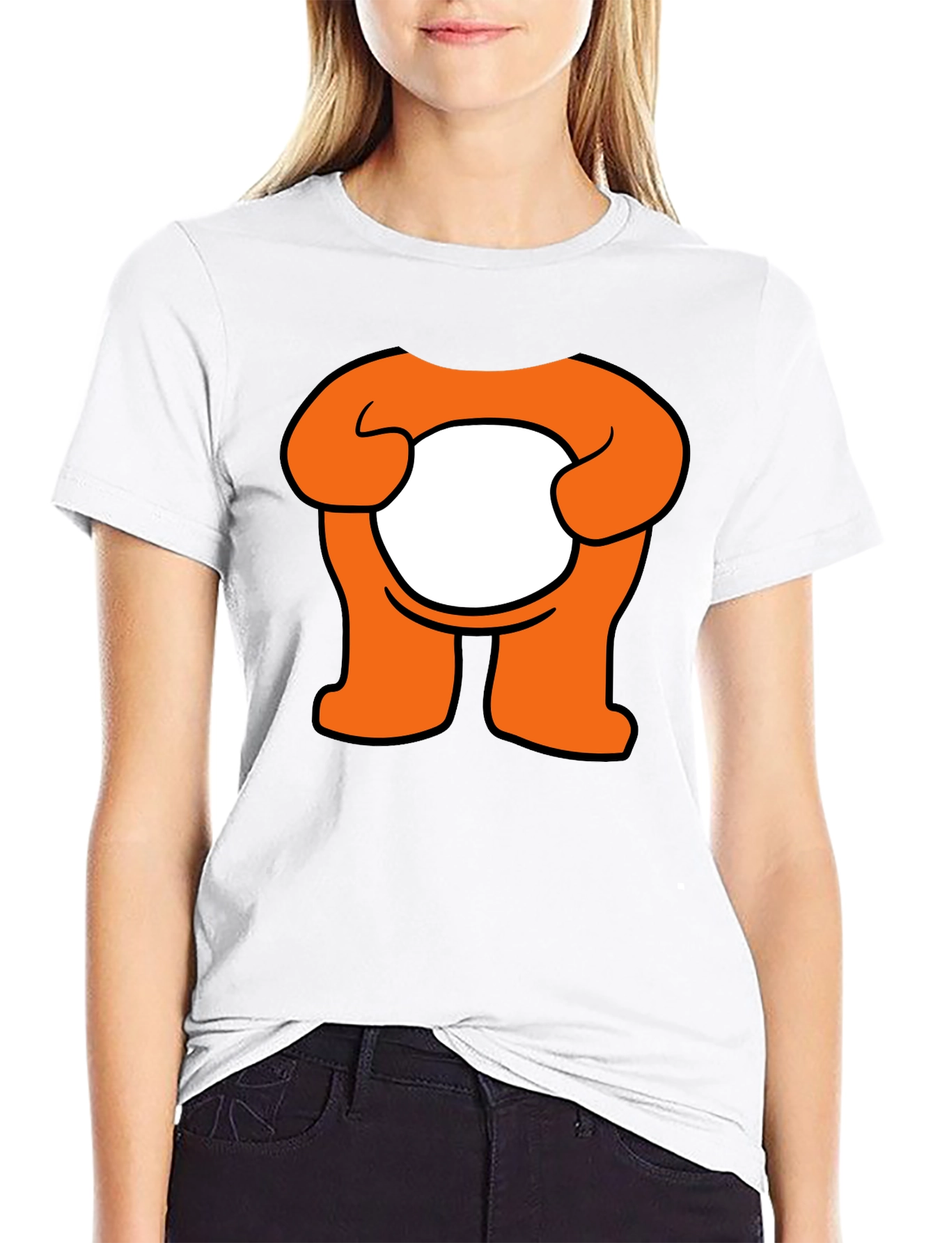 Orange Cartoon Character Graphic Black T-Shirt