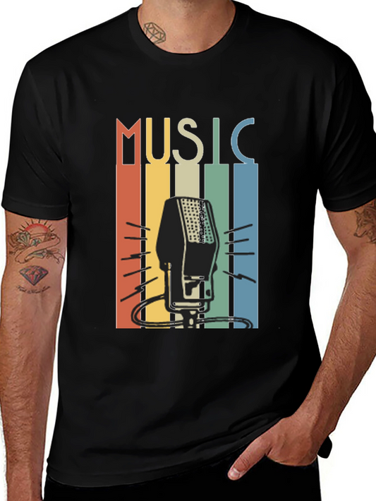 Retro Music Graphic Tee - Vintage Microphone Design
