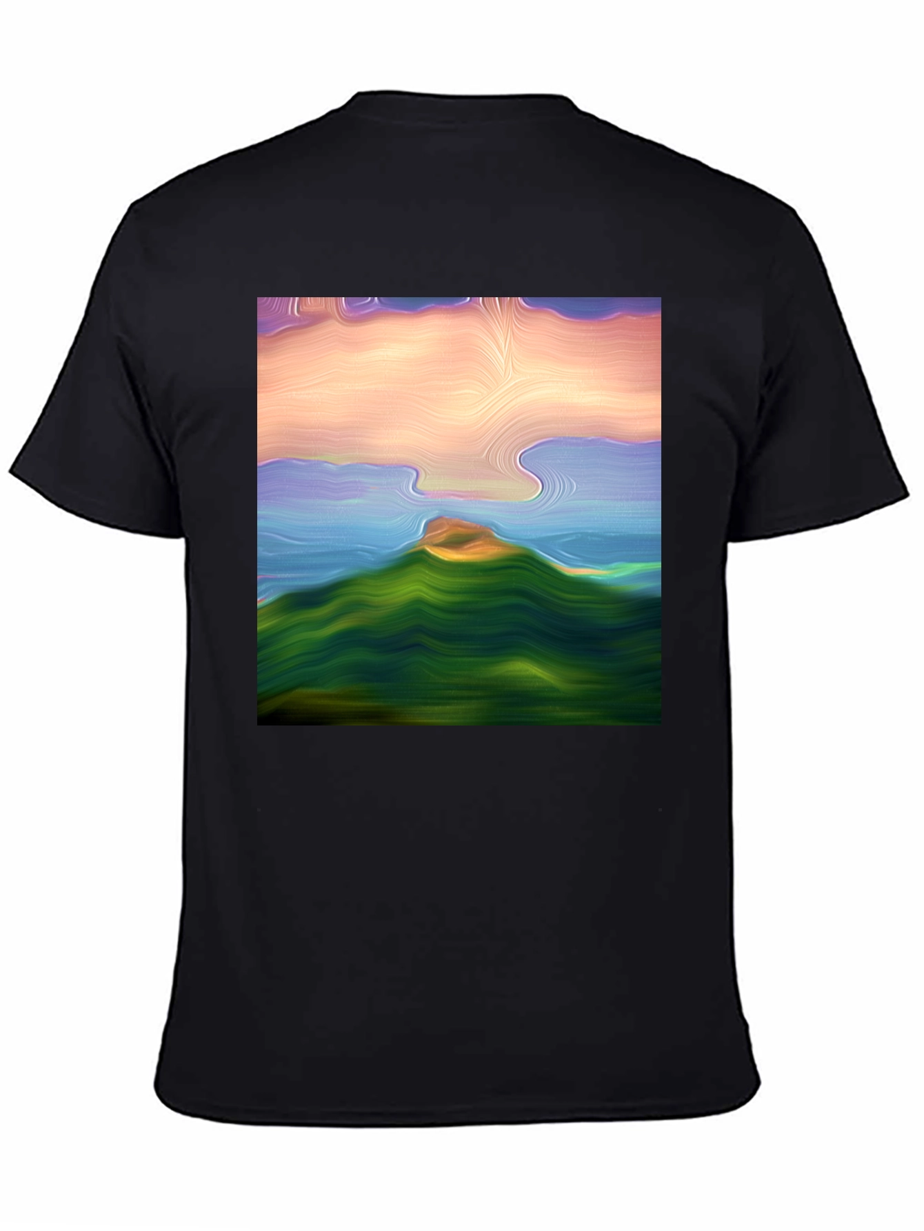 Abstract Landscape Graphic Tee - Black Cotton Blend Shirt