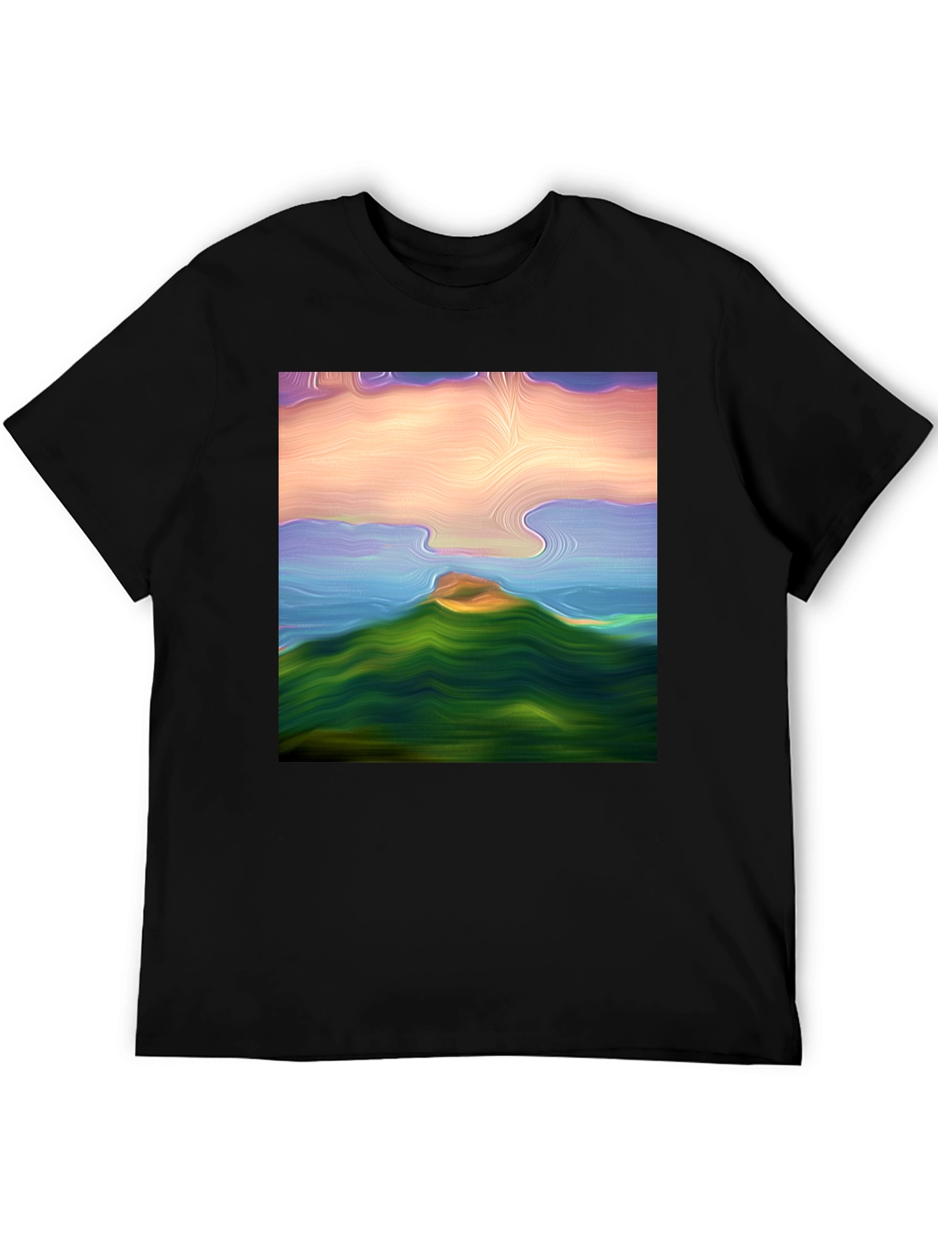 Abstract Landscape Graphic Tee - Black Cotton Blend Shirt