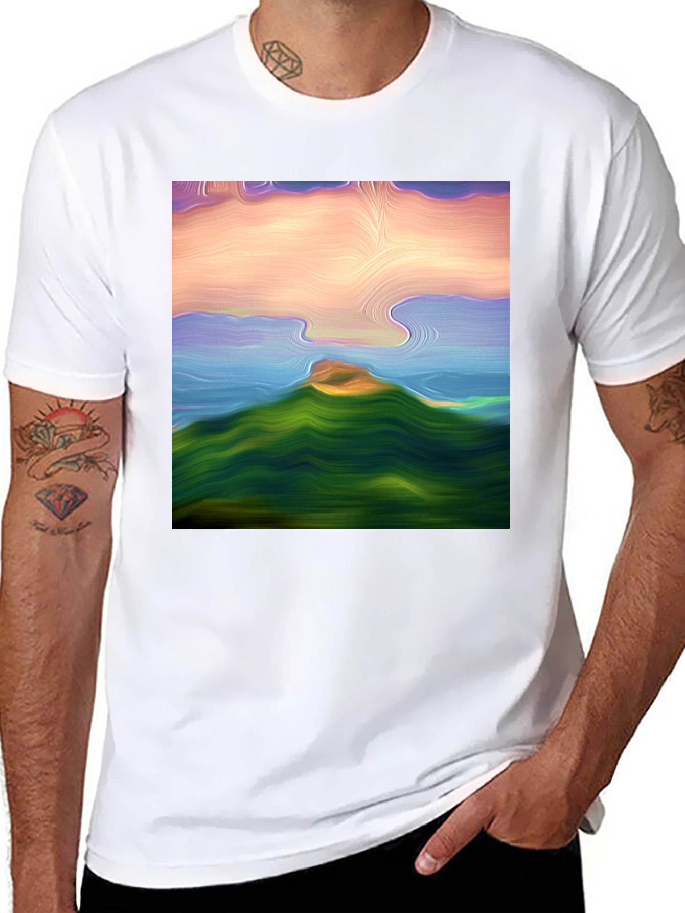 Abstract Landscape Graphic Tee - Black Cotton Blend Shirt