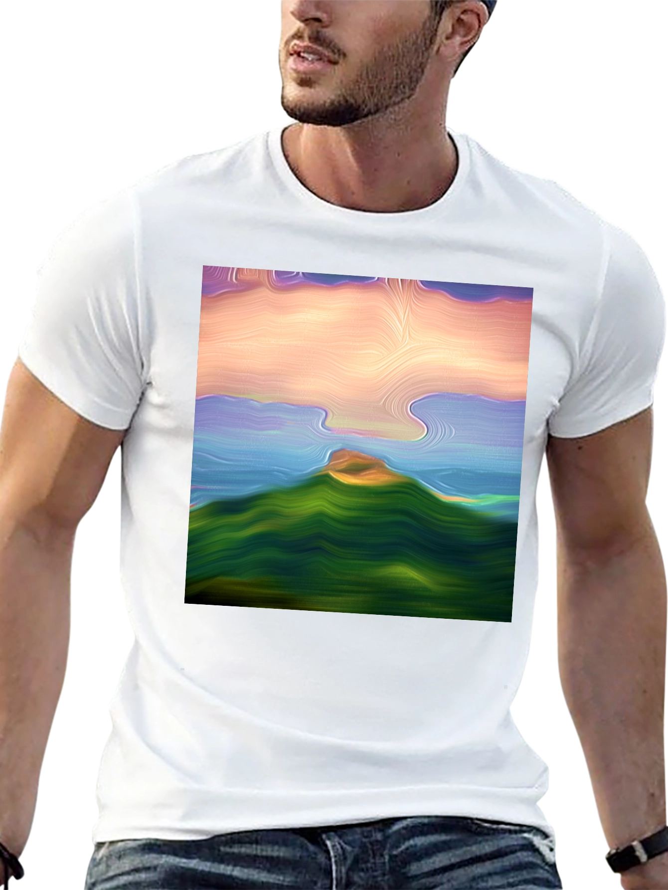 Abstract Landscape Graphic Tee - Black Cotton Blend Shirt