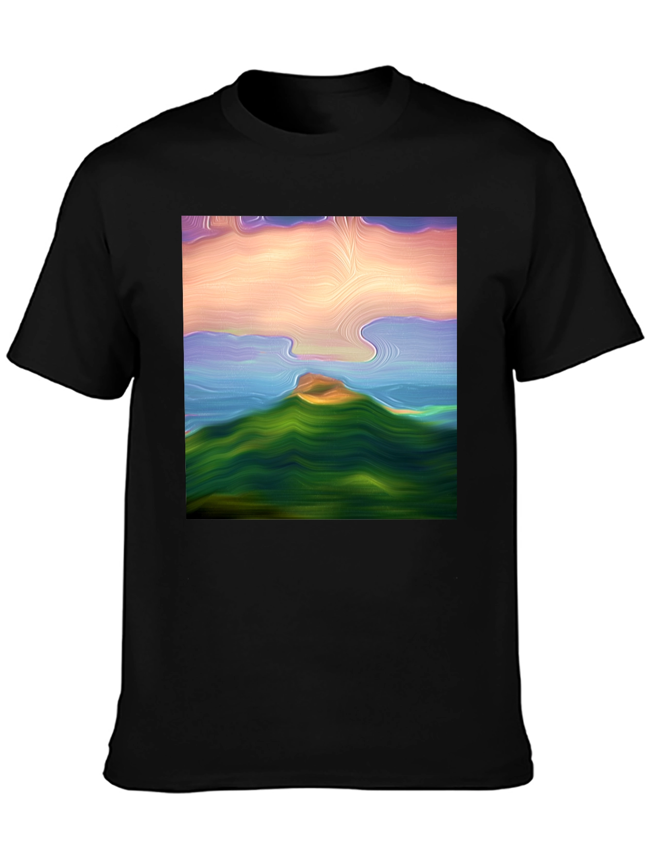 Abstract Landscape Graphic Tee - Black Cotton Blend Shirt