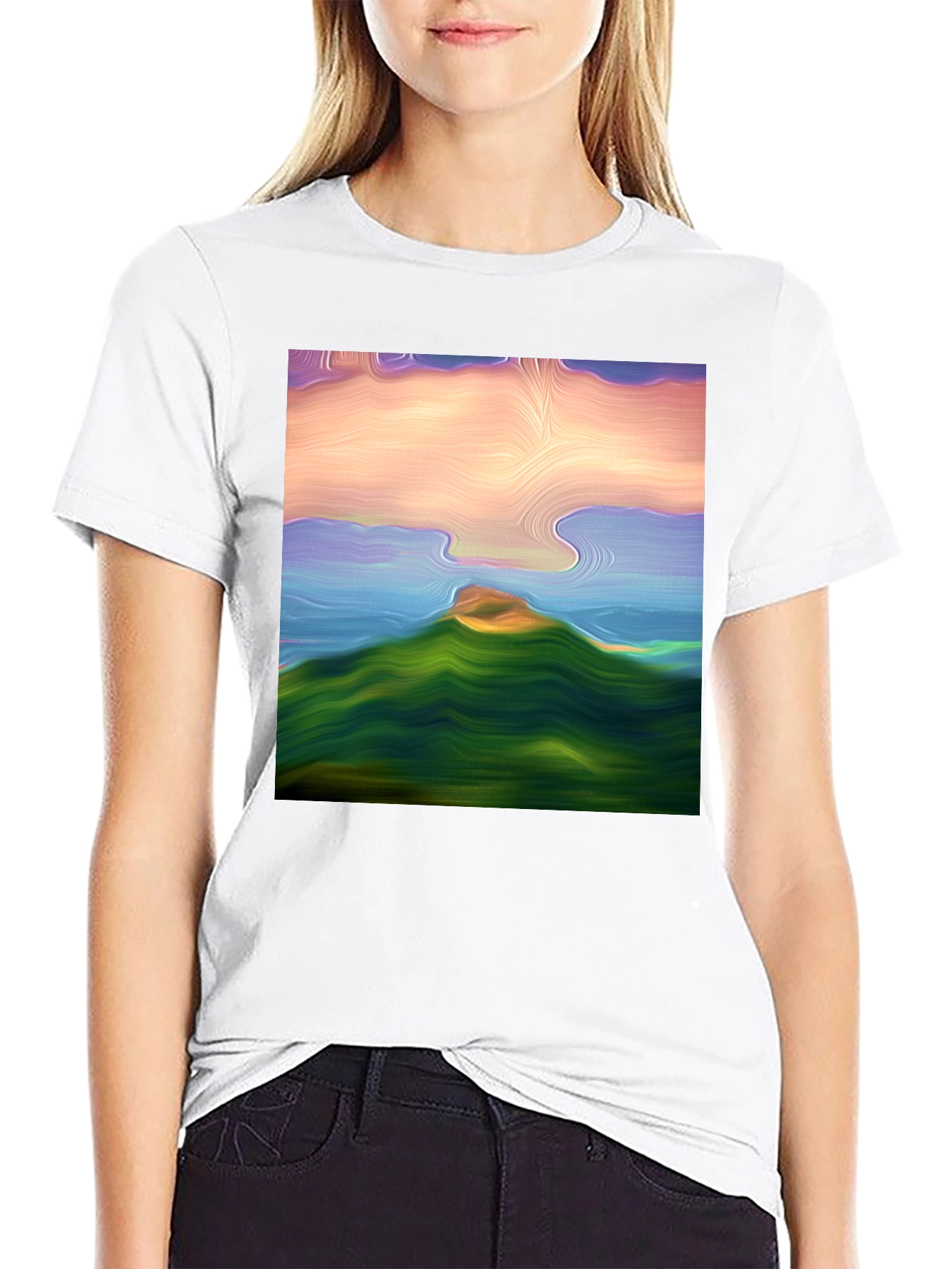 Abstract Landscape Graphic Tee - Black Cotton Blend Shirt