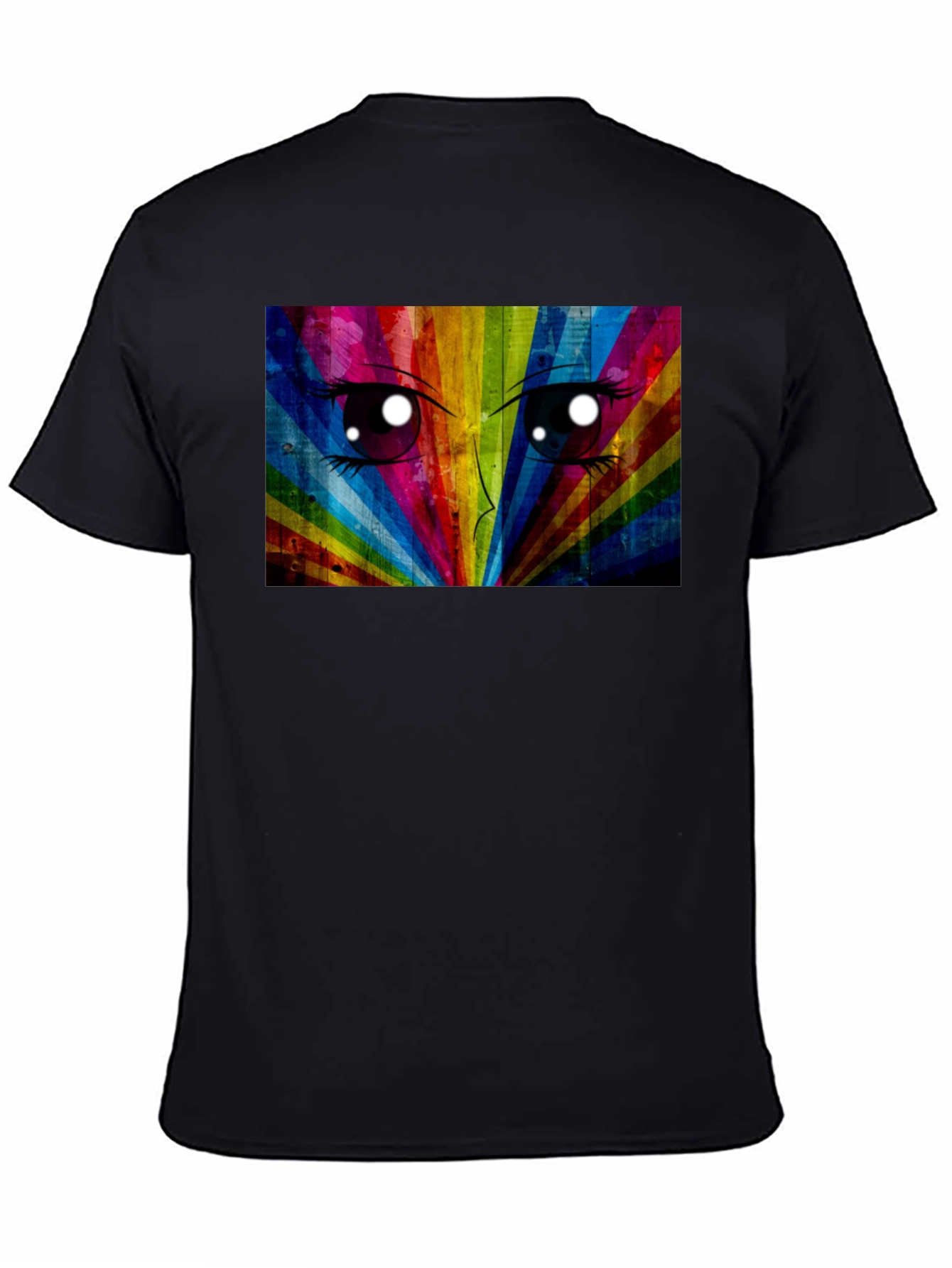 Rainbow Anime Eyes Black T-Shirt