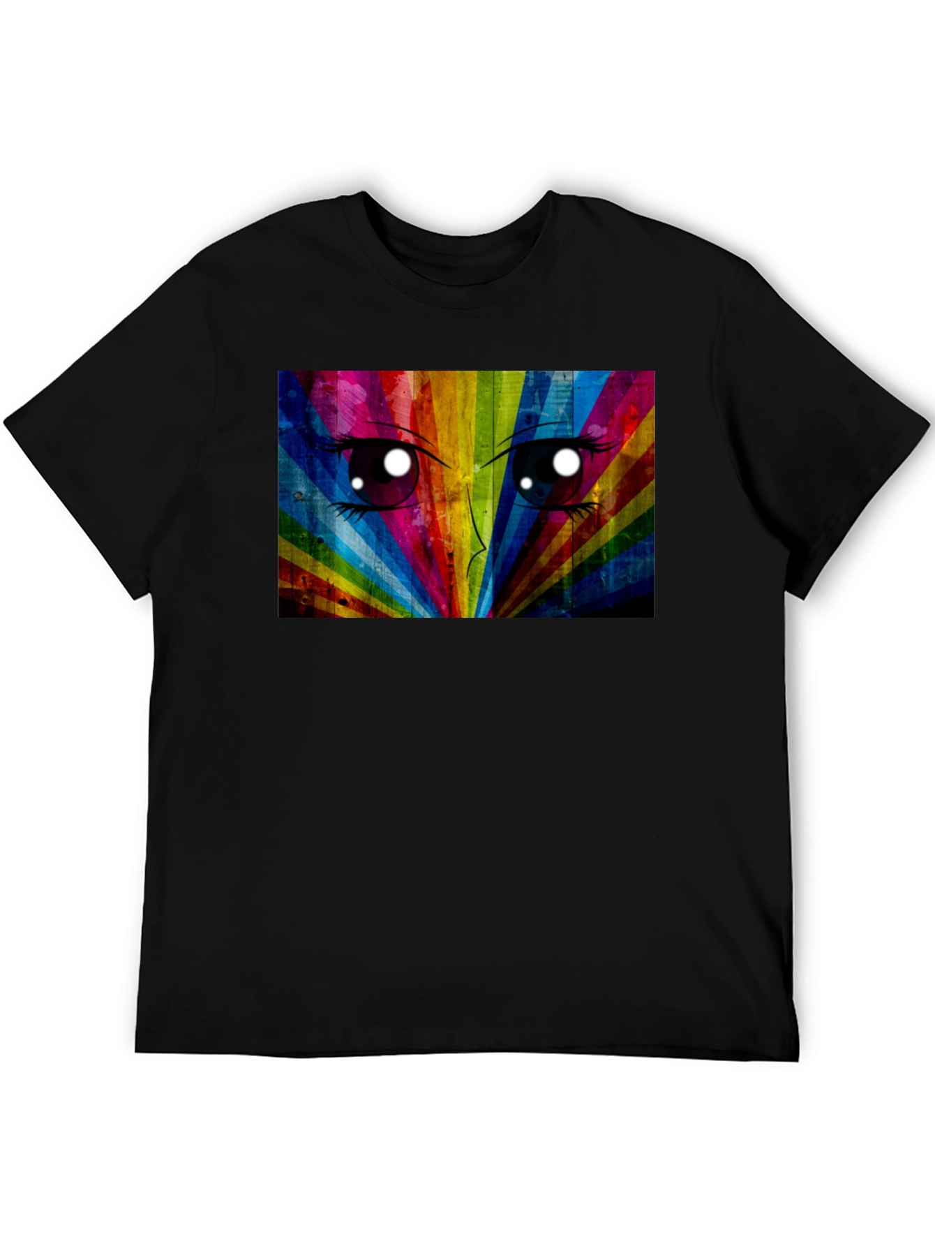 Rainbow Anime Eyes Black T-Shirt