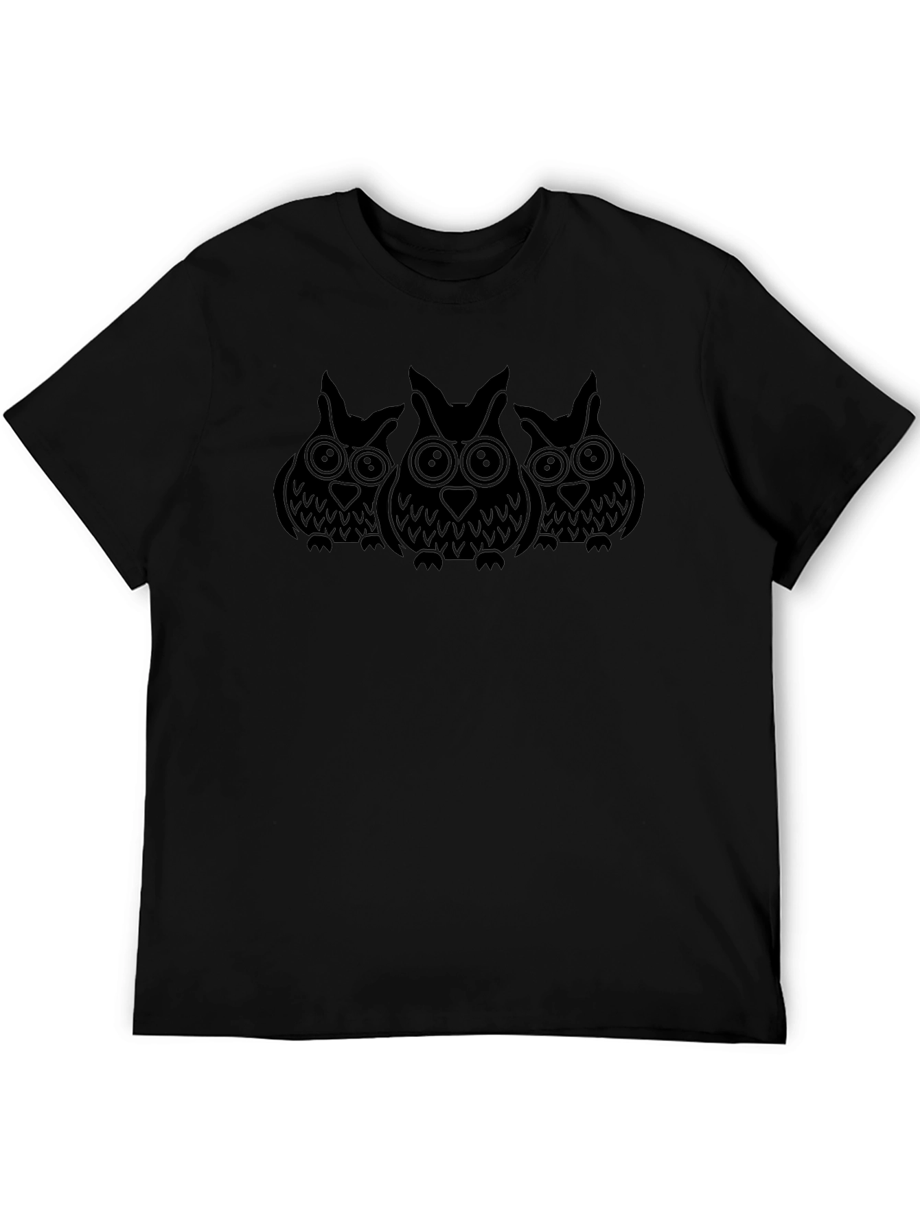 Owl Trio Graphic Tee - Black Cotton Comfort