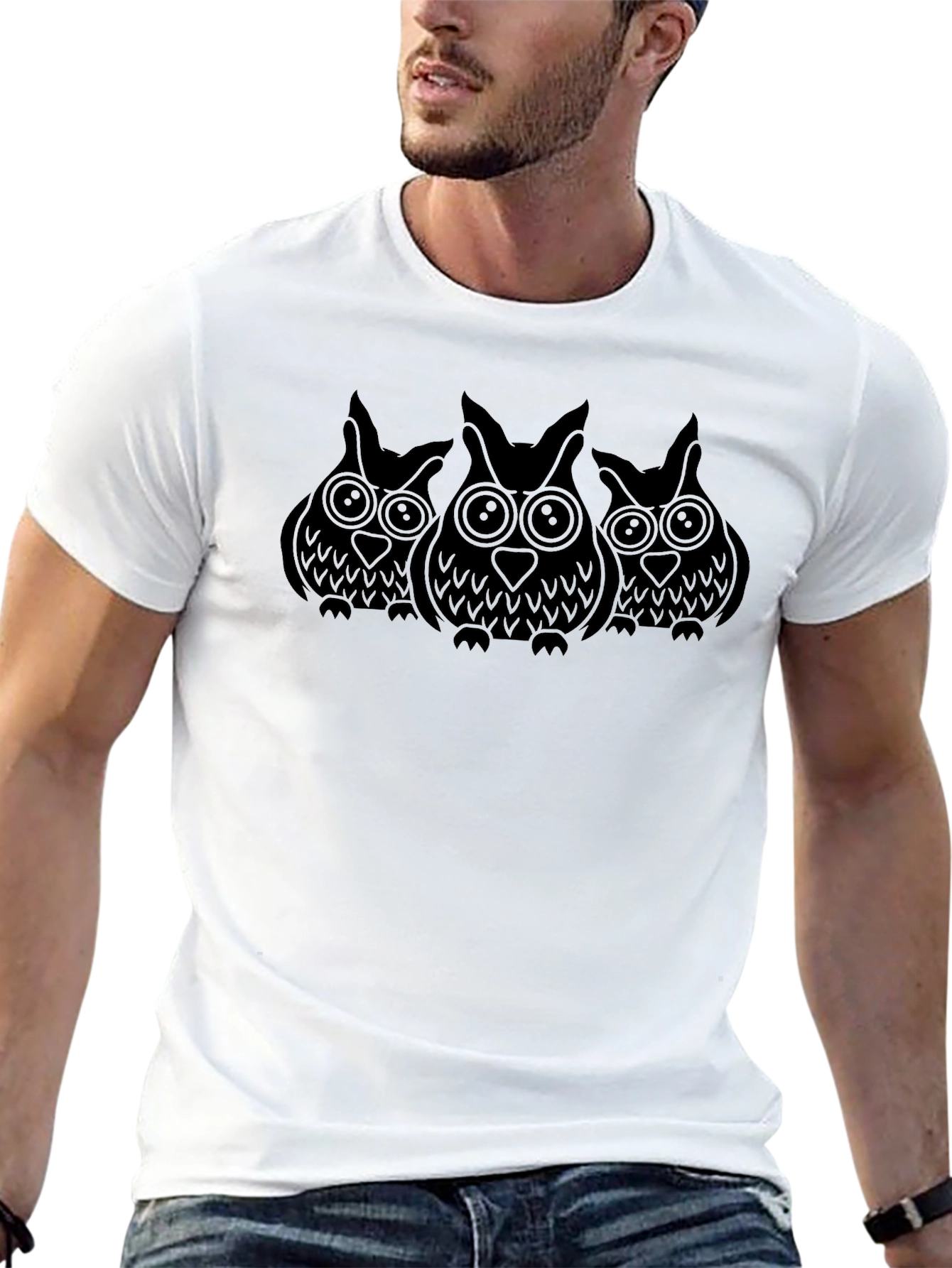 Owl Trio Graphic Tee - Black Cotton Comfort