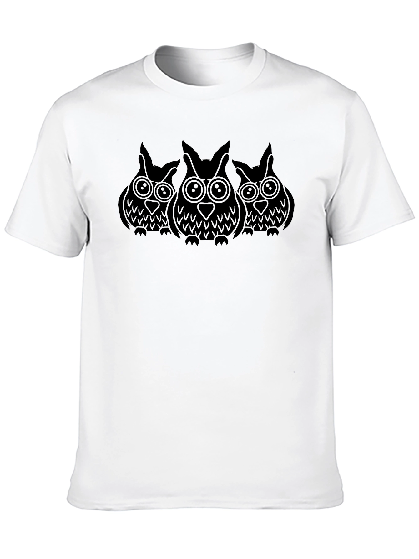 Owl Trio Graphic Tee - Black Cotton Comfort
