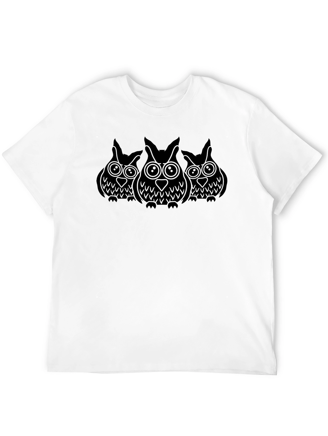 Owl Trio Graphic Tee - Black Cotton Comfort