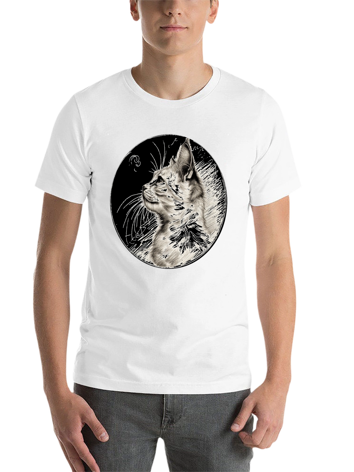 Cat Art Print Black T-Shirt