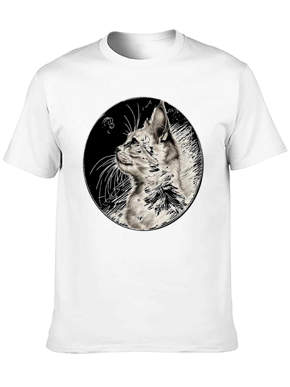 Cat Art Print Black T-Shirt