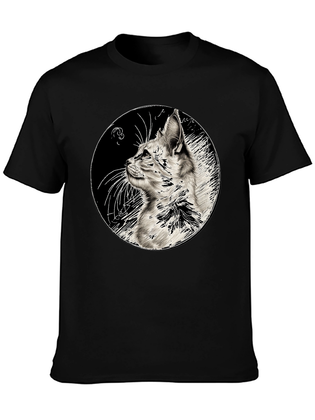 Cat Art Print Black T-Shirt