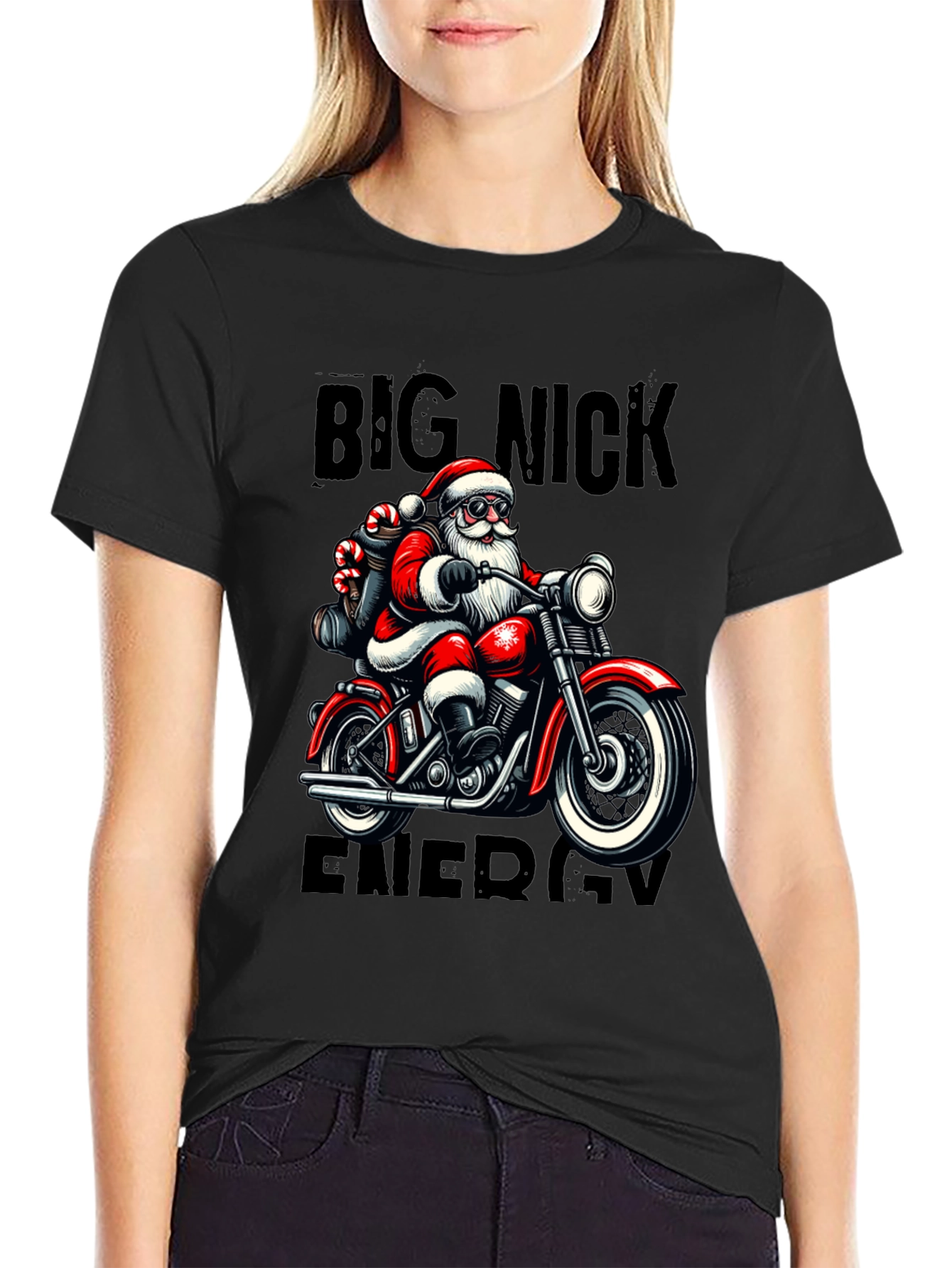 Big Nick Energy Santa Motorcycle T-Shirt