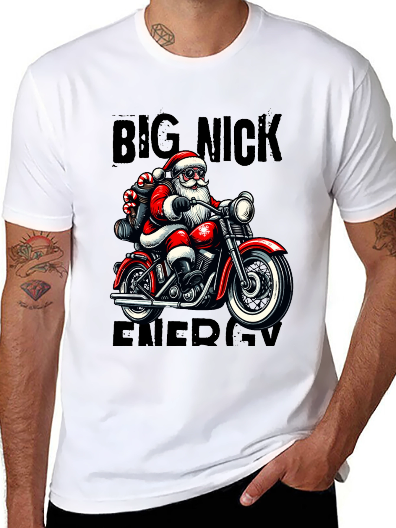 Big Nick Energy Santa Motorcycle T-Shirt