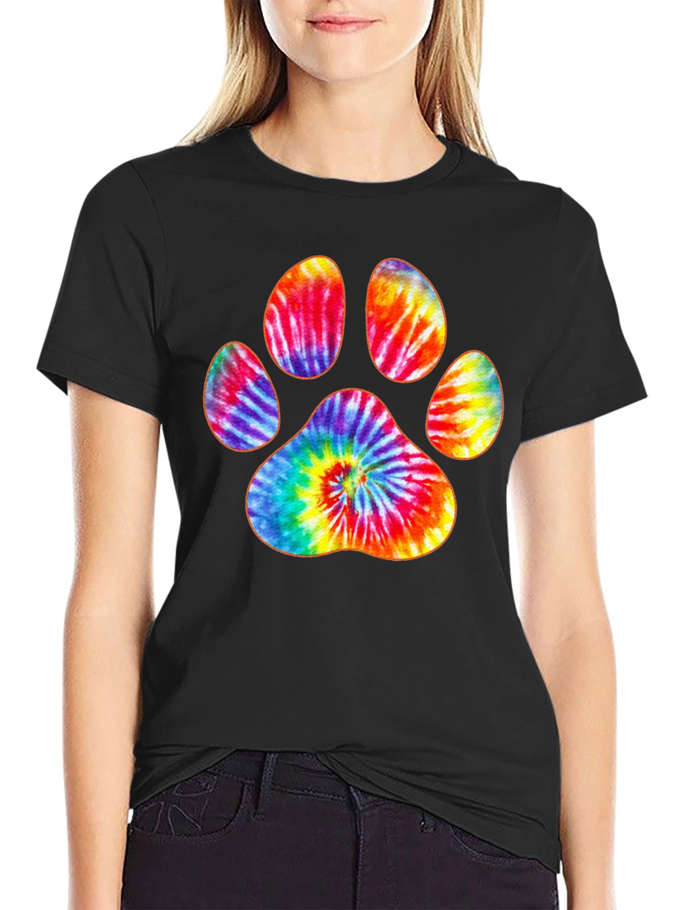 Tie-Dye Paw Print Black T-Shirt