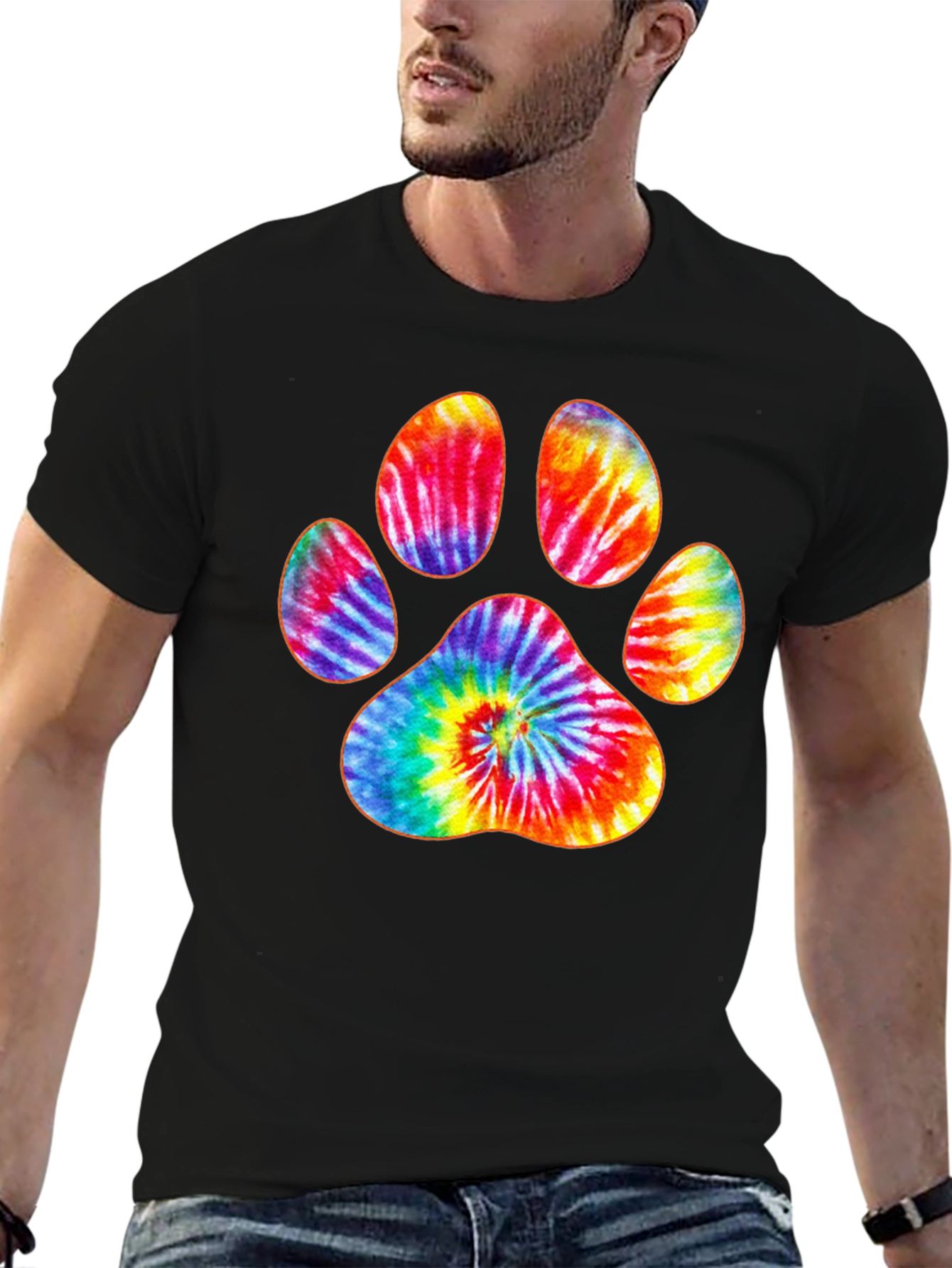 Tie-Dye Paw Print Black T-Shirt
