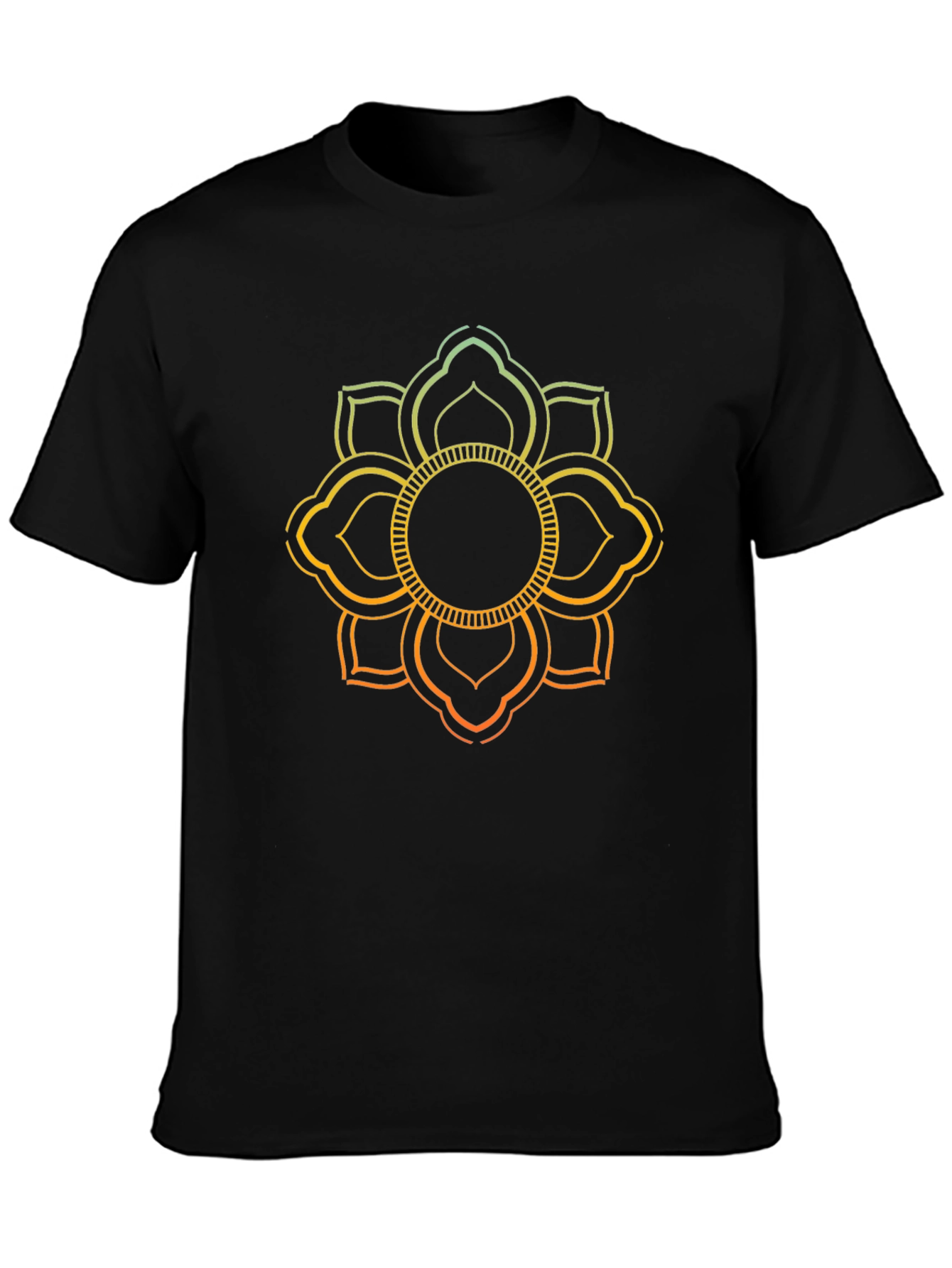 Lotus Mandala Graphic Print Black T-Shirt