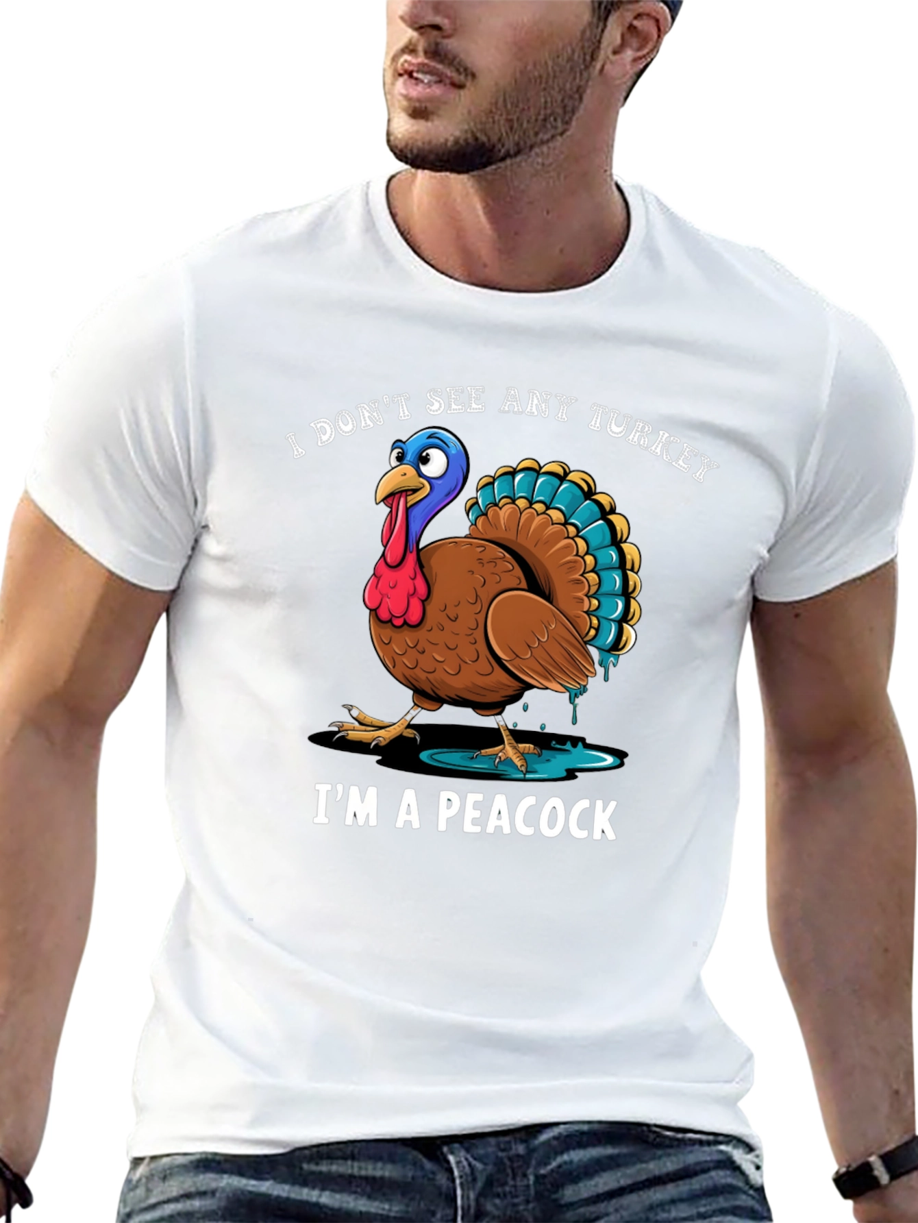 Funny Turkey Peacock Graphic T-Shirt