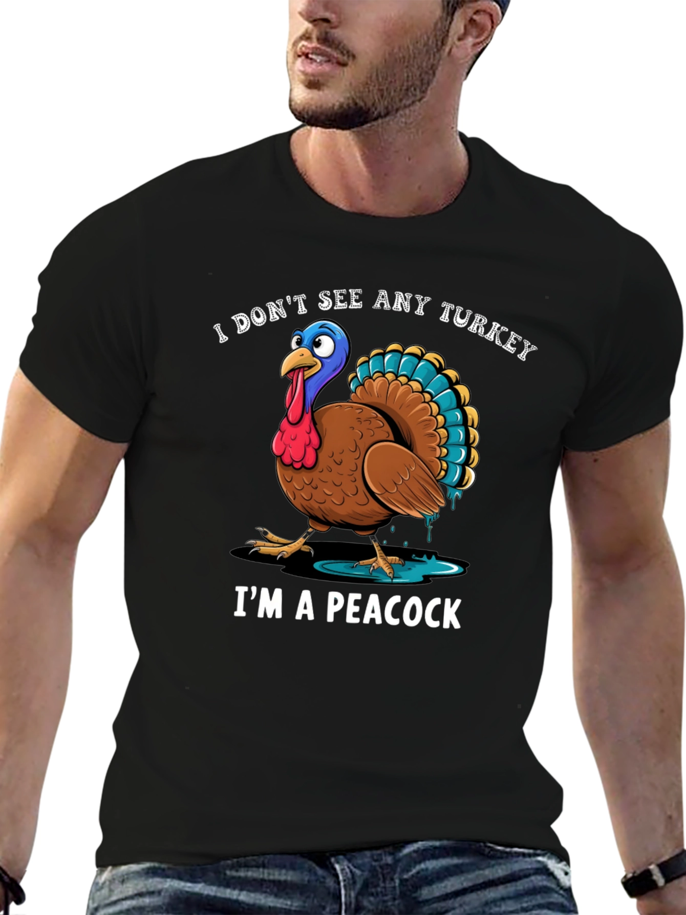 Funny Turkey Peacock Graphic T-Shirt