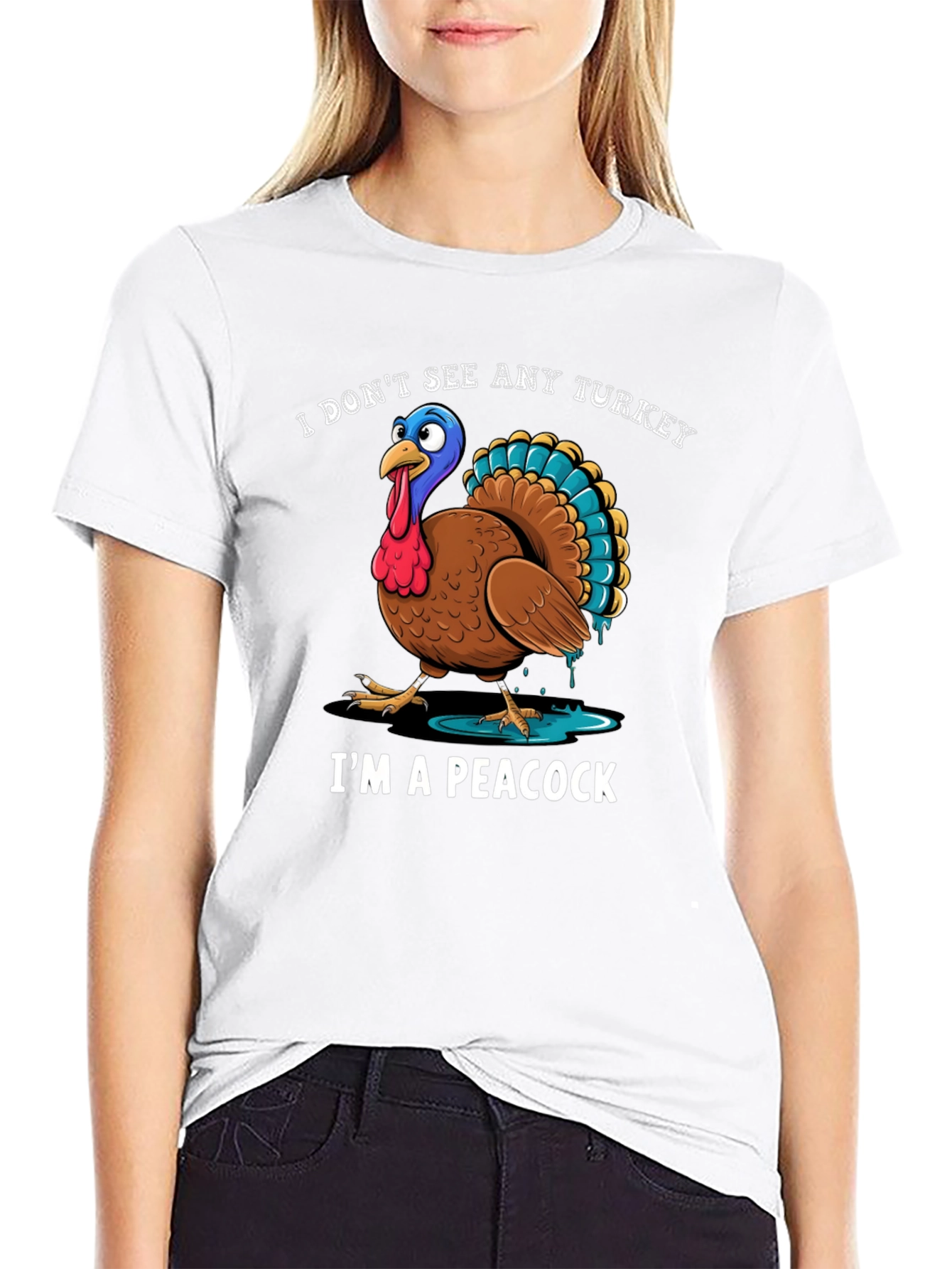 Funny Turkey Peacock Graphic T-Shirt