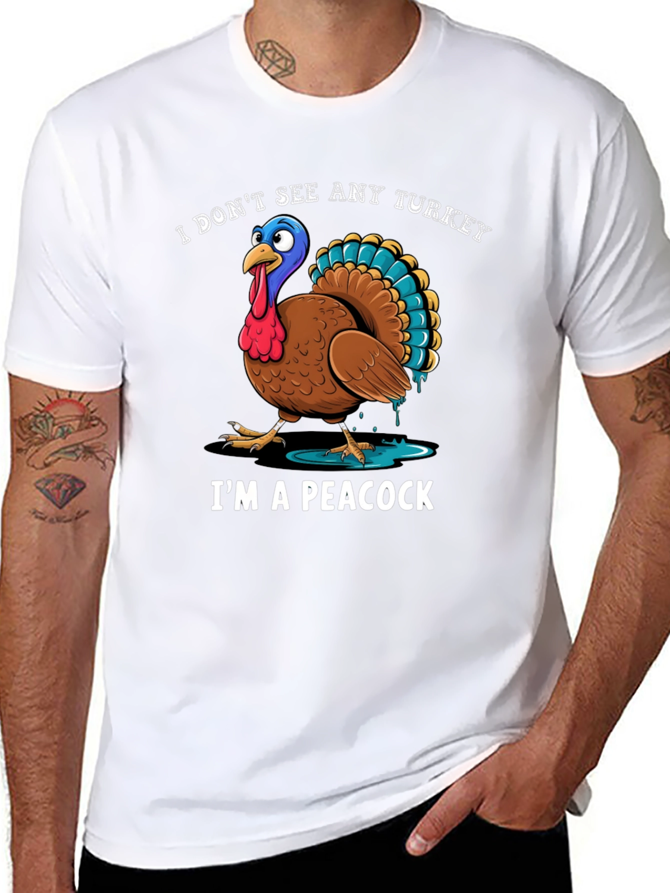 Funny Turkey Peacock Graphic T-Shirt