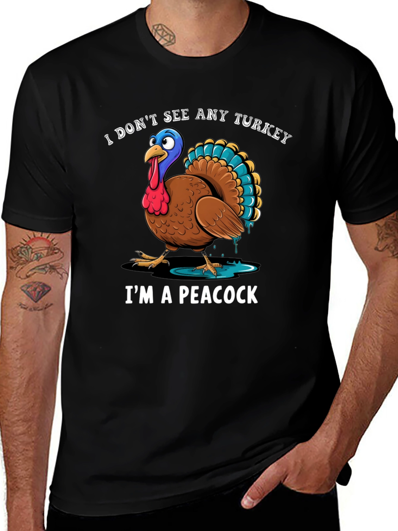 Funny Turkey Peacock Graphic T-Shirt