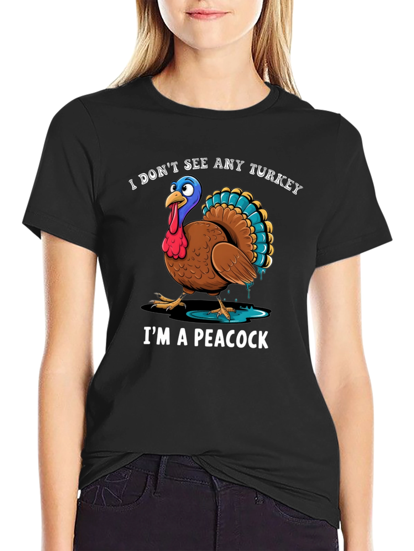 Funny Turkey Peacock Graphic T-Shirt