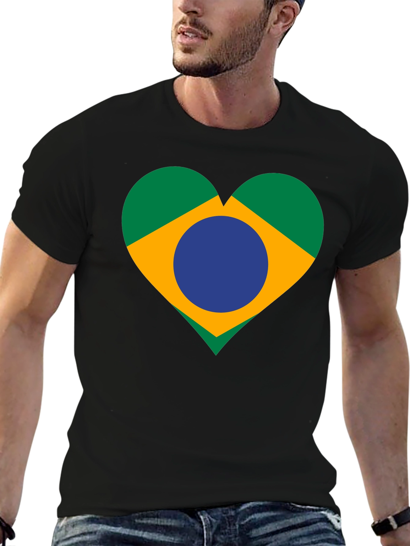 Brazil Flag Heart Graphic Tee - Black Unisex T-Shirt