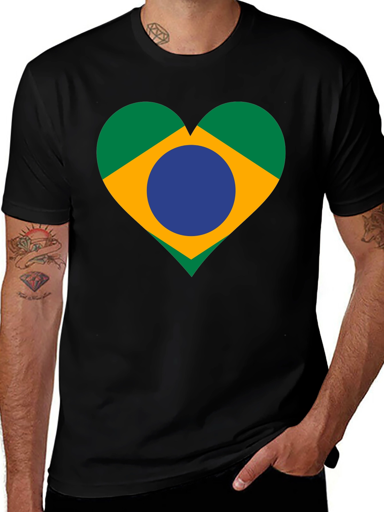 Brazil Flag Heart Graphic Tee - Black Unisex T-Shirt