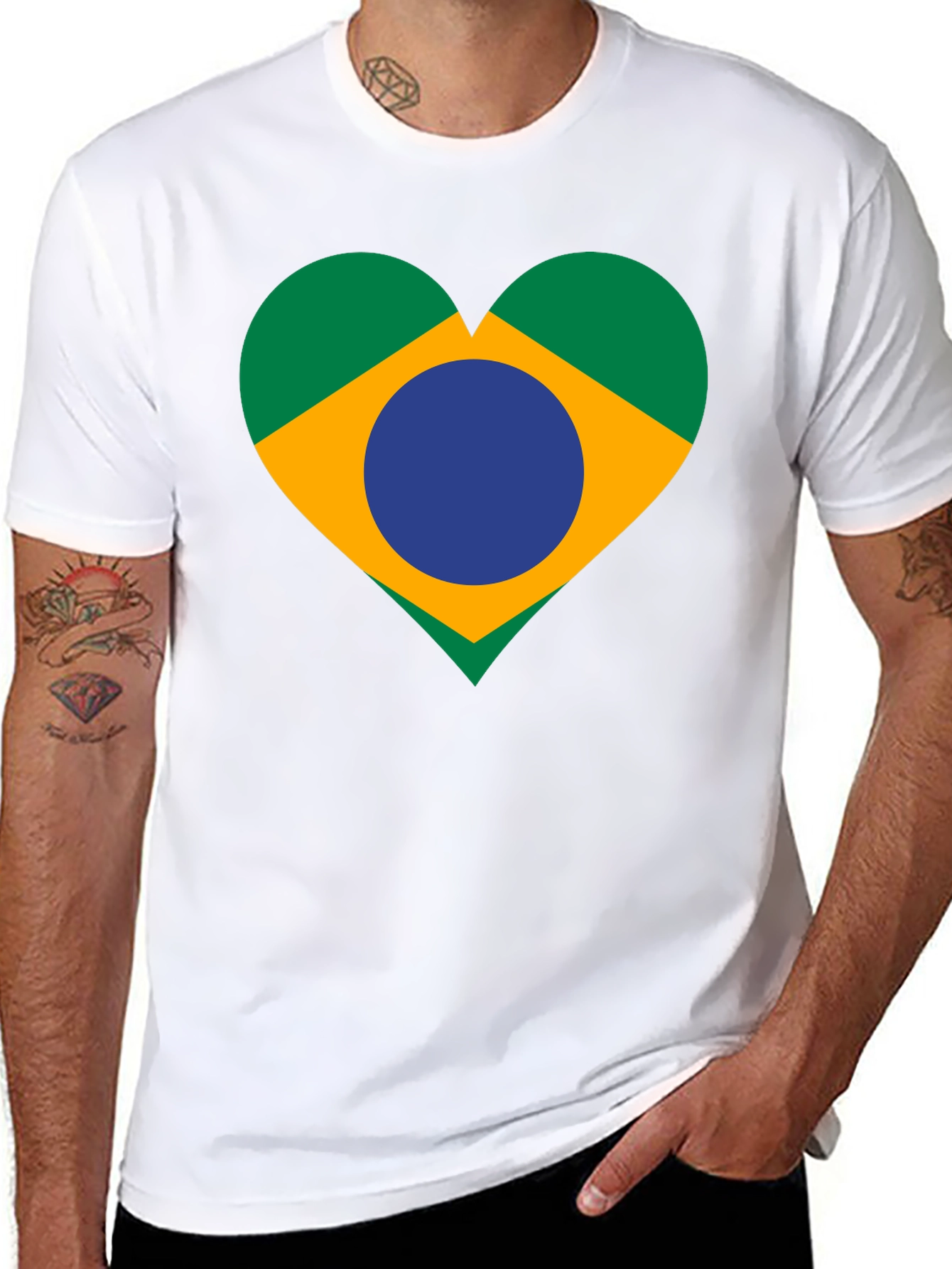 Brazil Flag Heart Graphic Tee - Black Unisex T-Shirt
