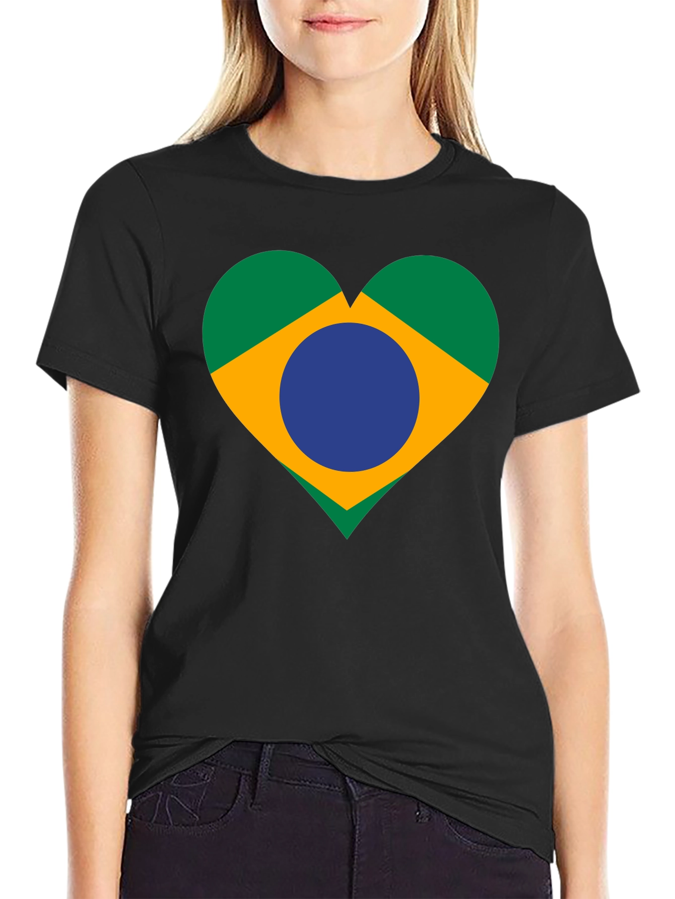 Brazil Flag Heart Graphic Tee - Black Unisex T-Shirt