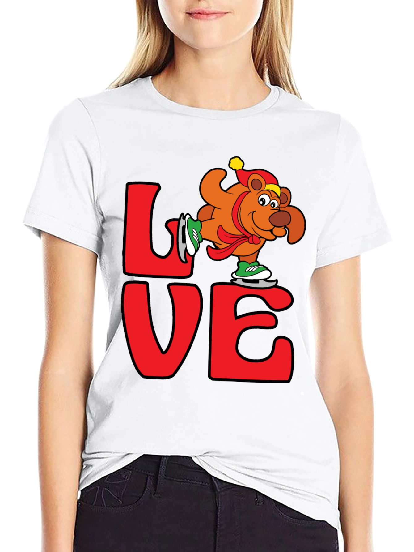Love Ice Skating Bear Graphic T-Shirt