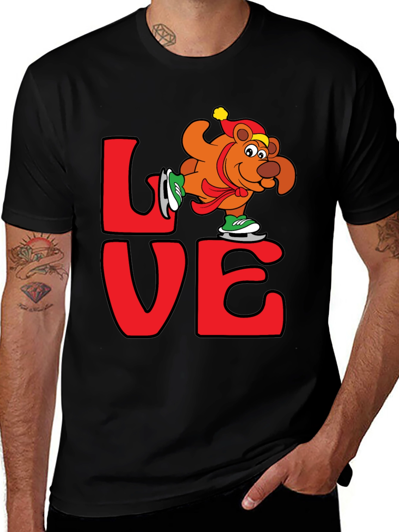 Love Ice Skating Bear Graphic T-Shirt