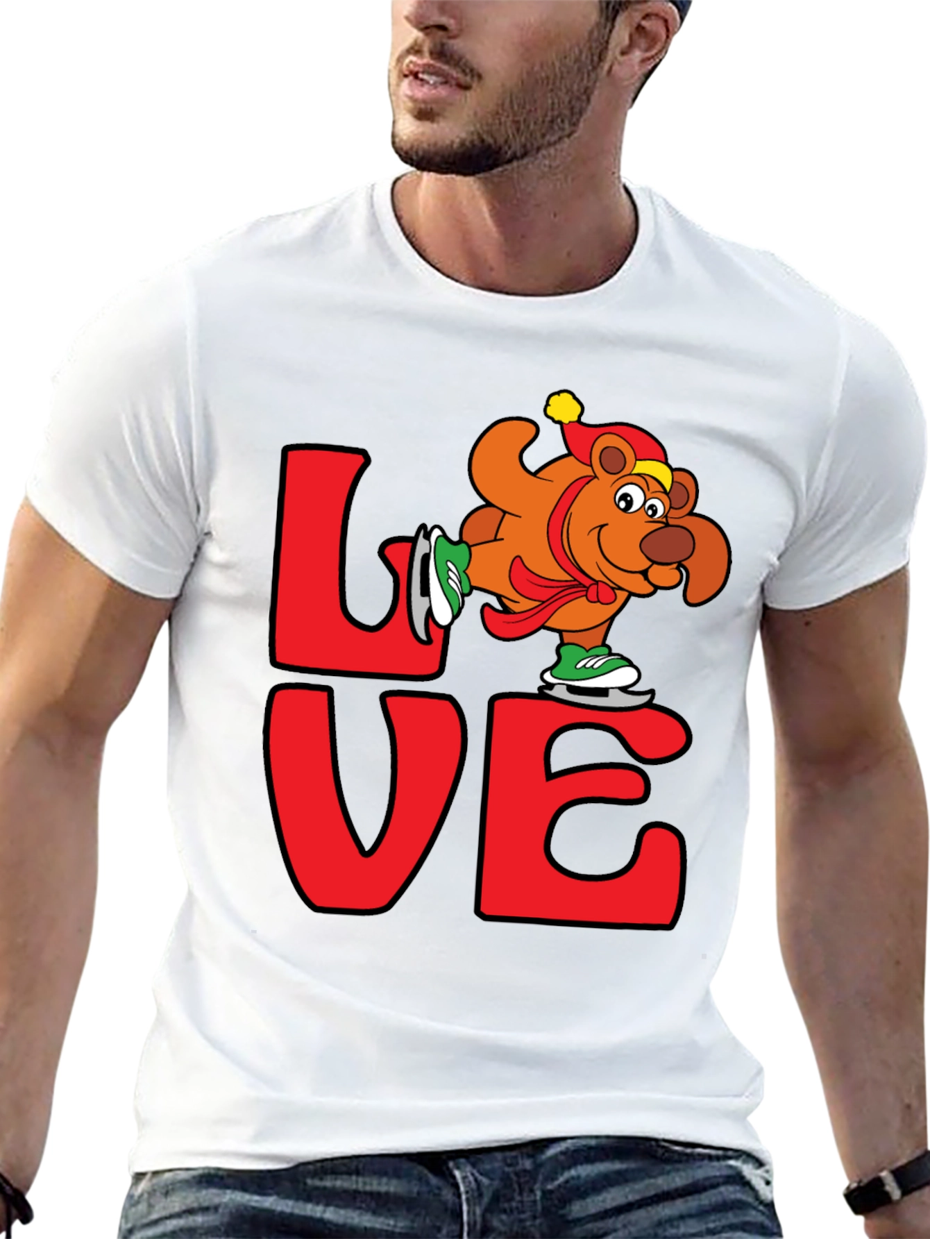Love Ice Skating Bear Graphic T-Shirt