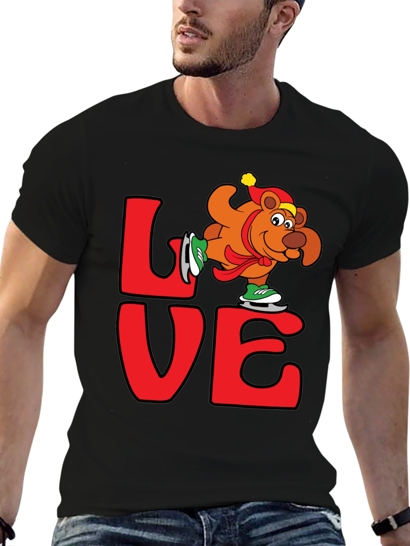 Love Ice Skating Bear Graphic T-Shirt