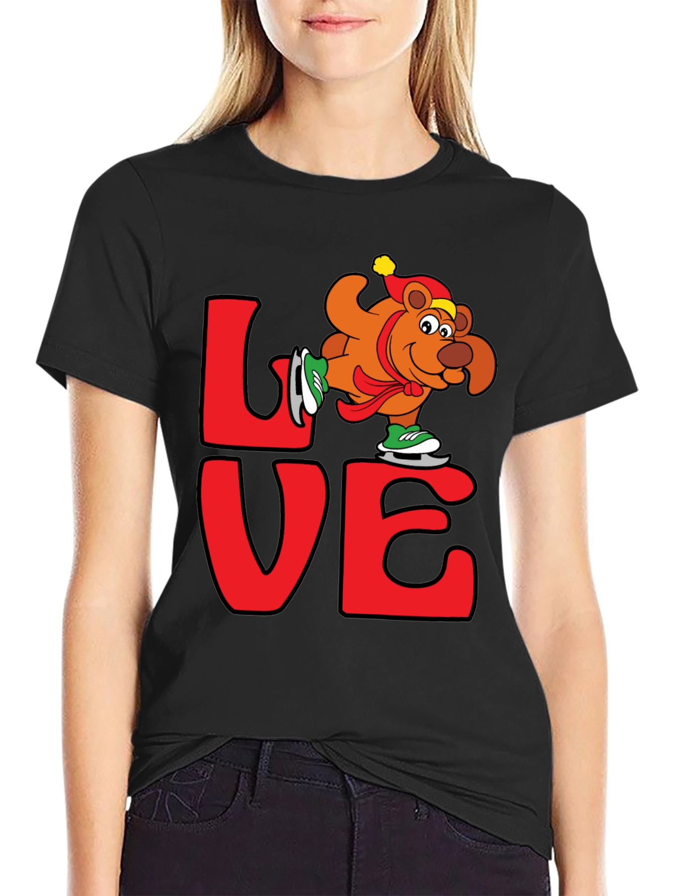Love Ice Skating Bear Graphic T-Shirt