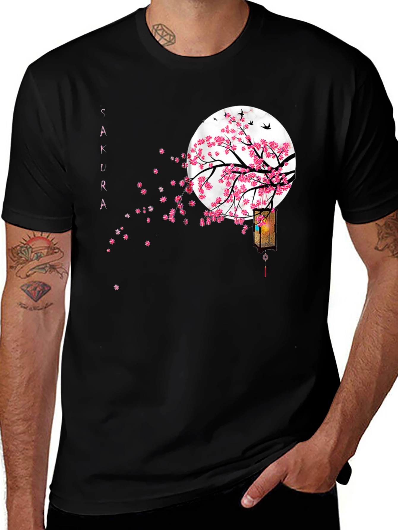 Sakura Moon Black T-Shirt Japanese Style