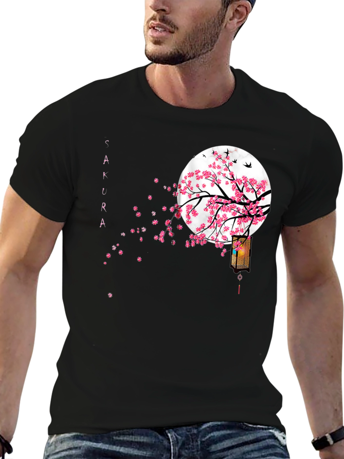 Sakura Moon Black T-Shirt Japanese Style