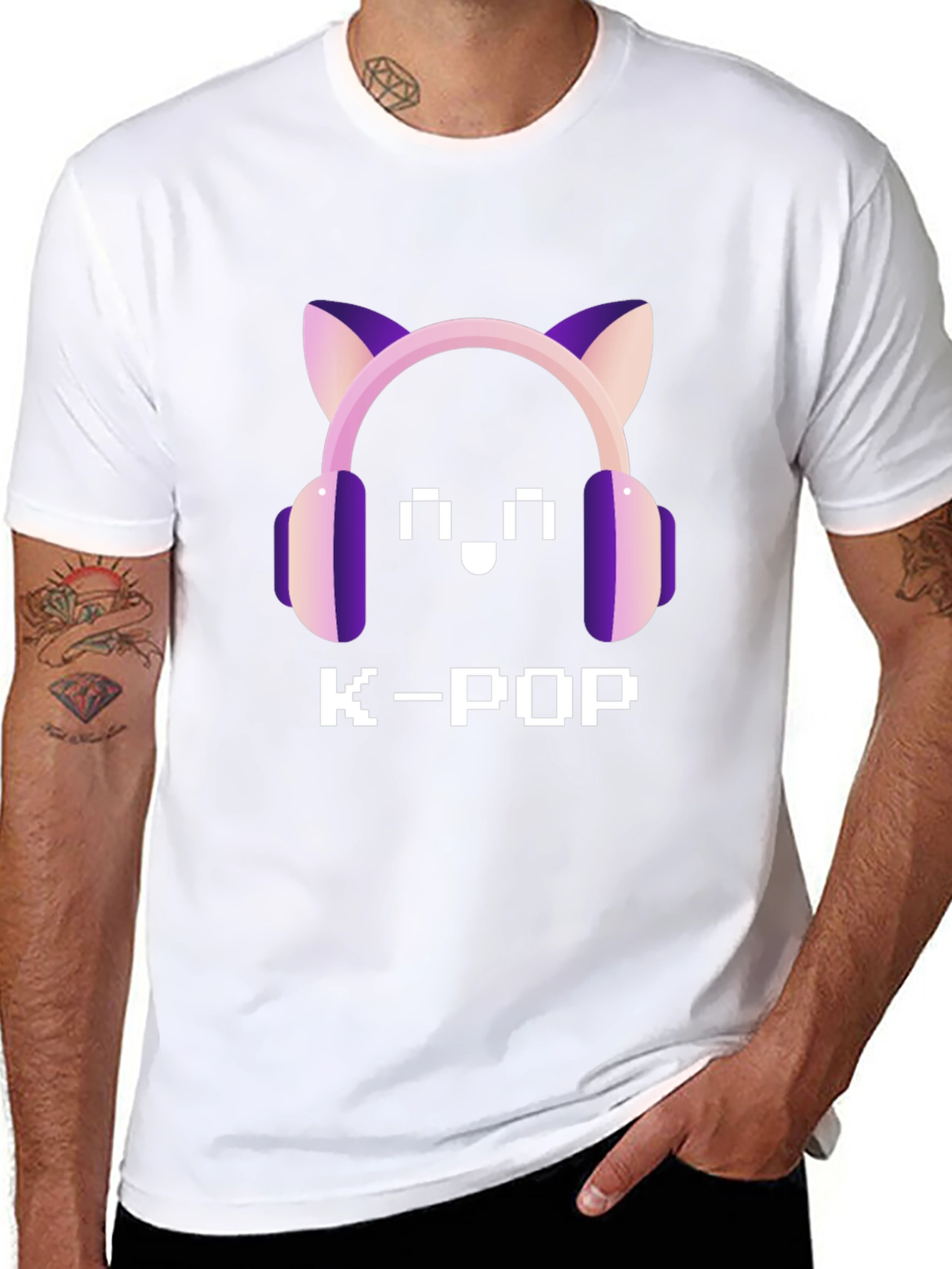 K-Pop Pixel Cat Headphone T-Shirt