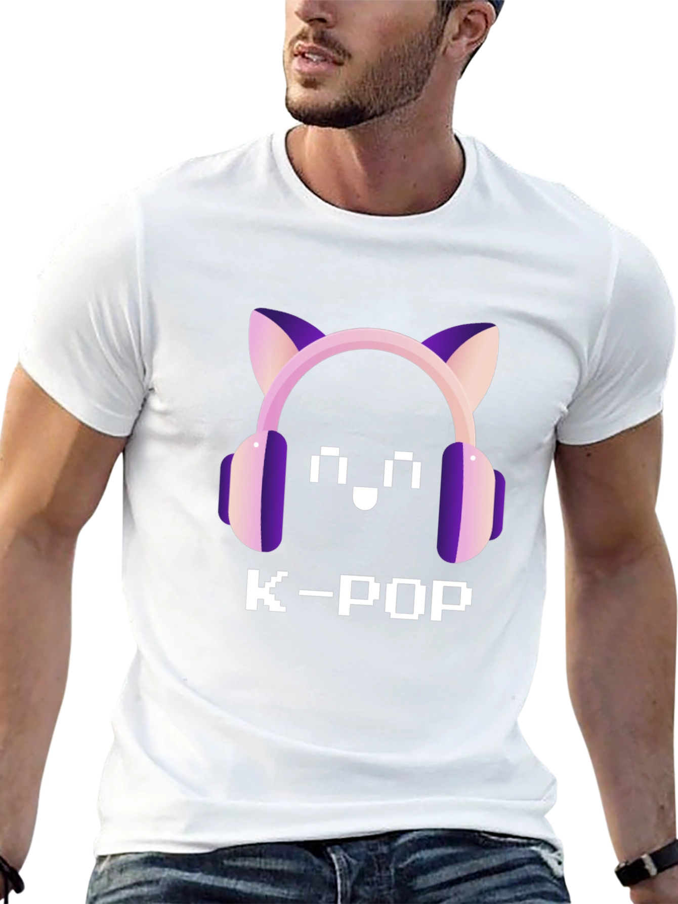 K-Pop Pixel Cat Headphone T-Shirt