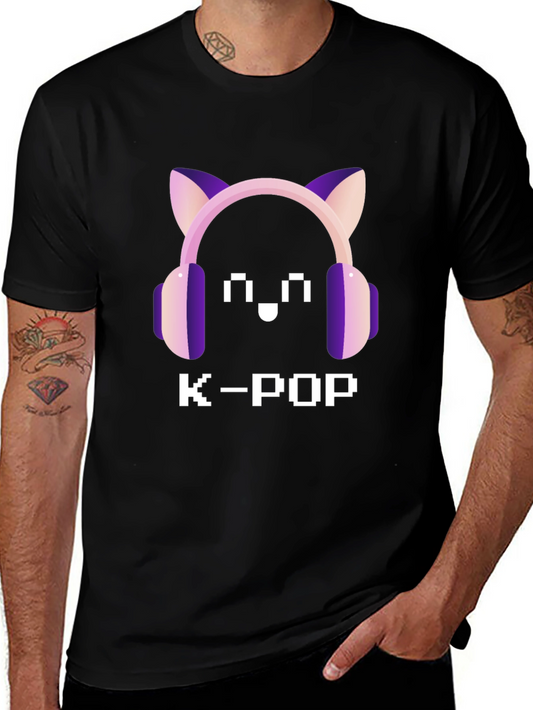 K-Pop Pixel Cat Headphone T-Shirt