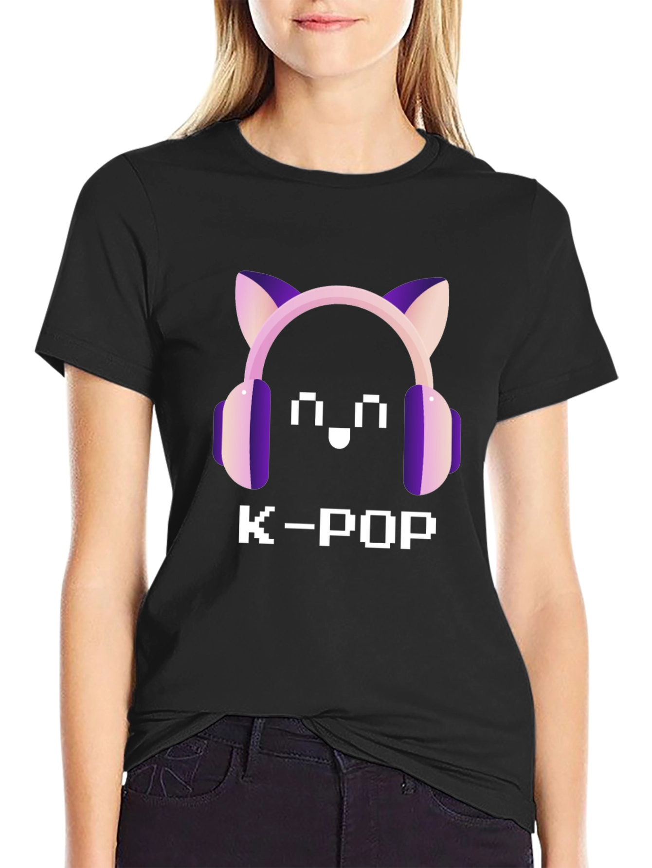 K-Pop Pixel Cat Headphone T-Shirt