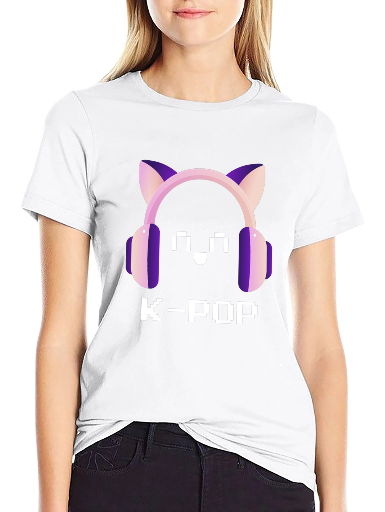K-Pop Pixel Cat Headphone T-Shirt