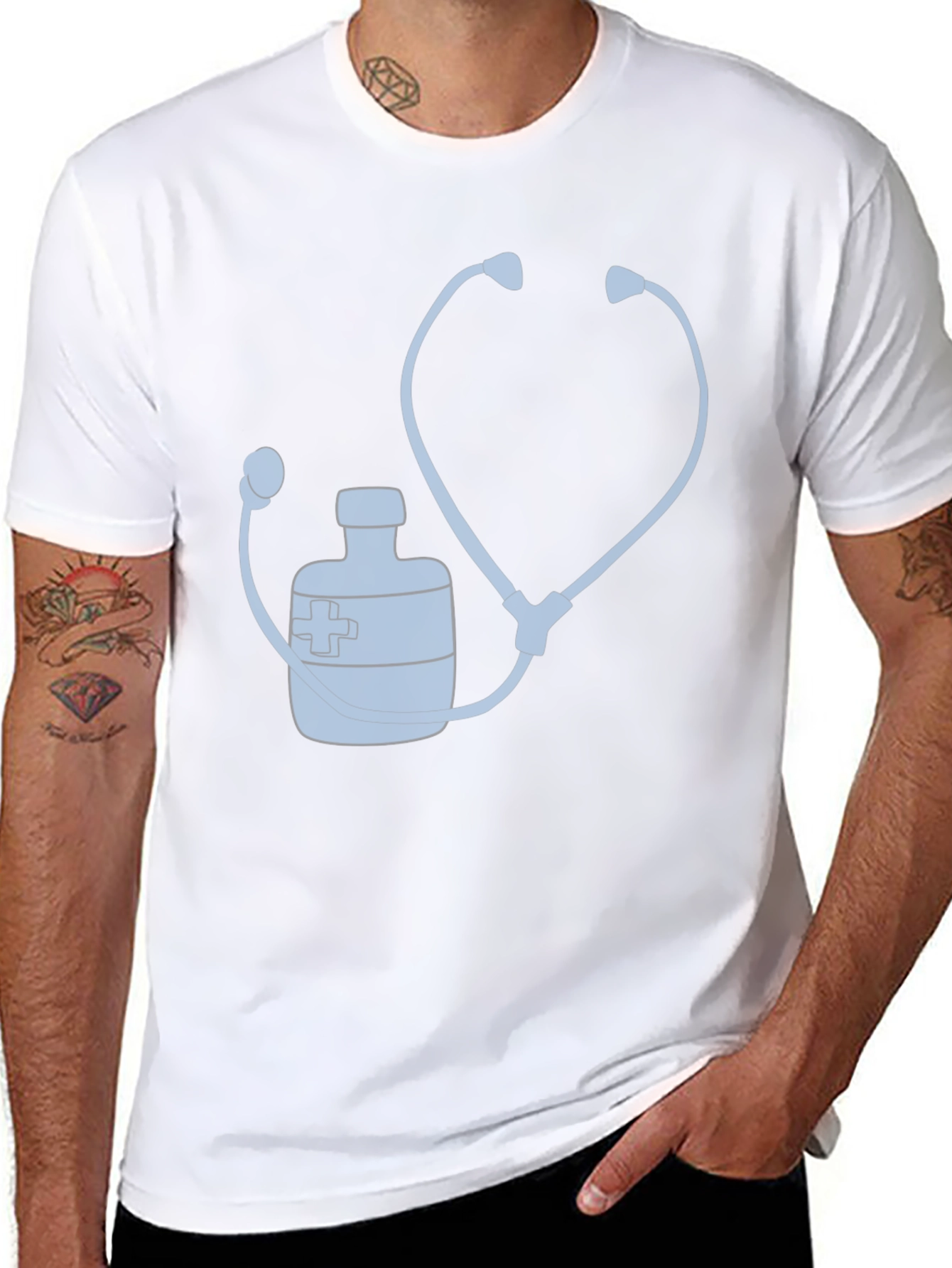 Doctor Stethoscope Medicine Bottle Graphic T-Shirt