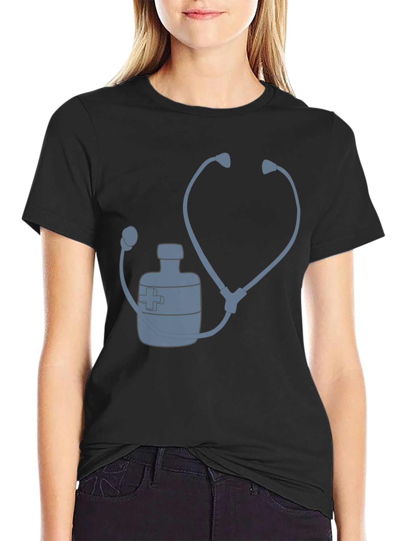 Doctor Stethoscope Medicine Bottle Graphic T-Shirt
