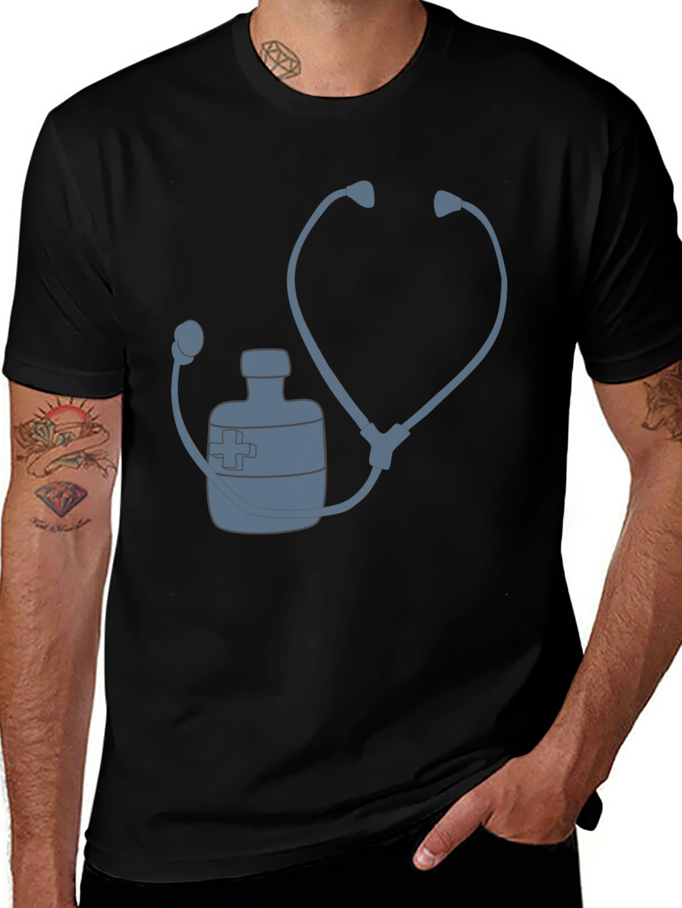 Doctor Stethoscope Medicine Bottle Graphic T-Shirt