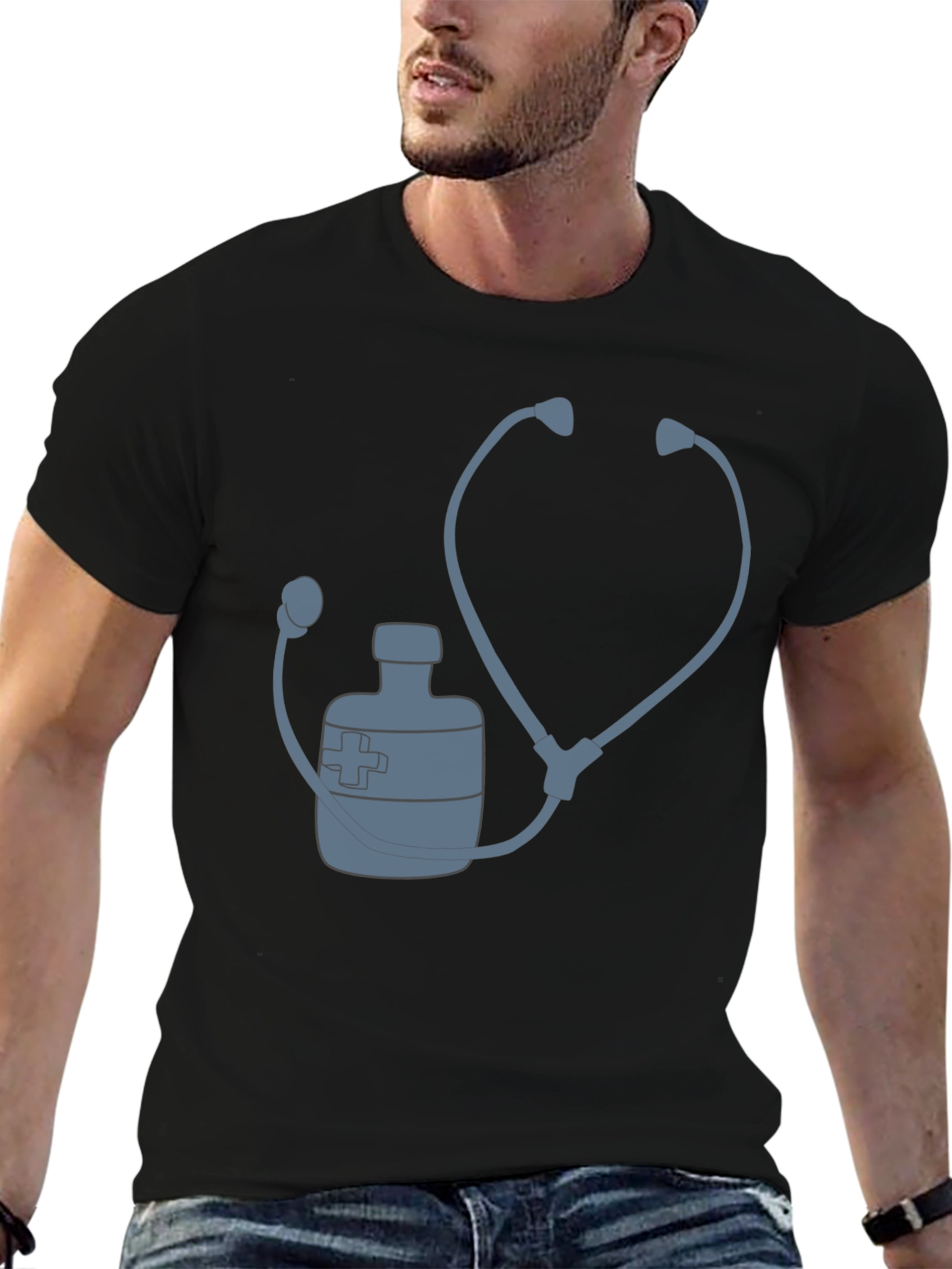 Doctor Stethoscope Medicine Bottle Graphic T-Shirt